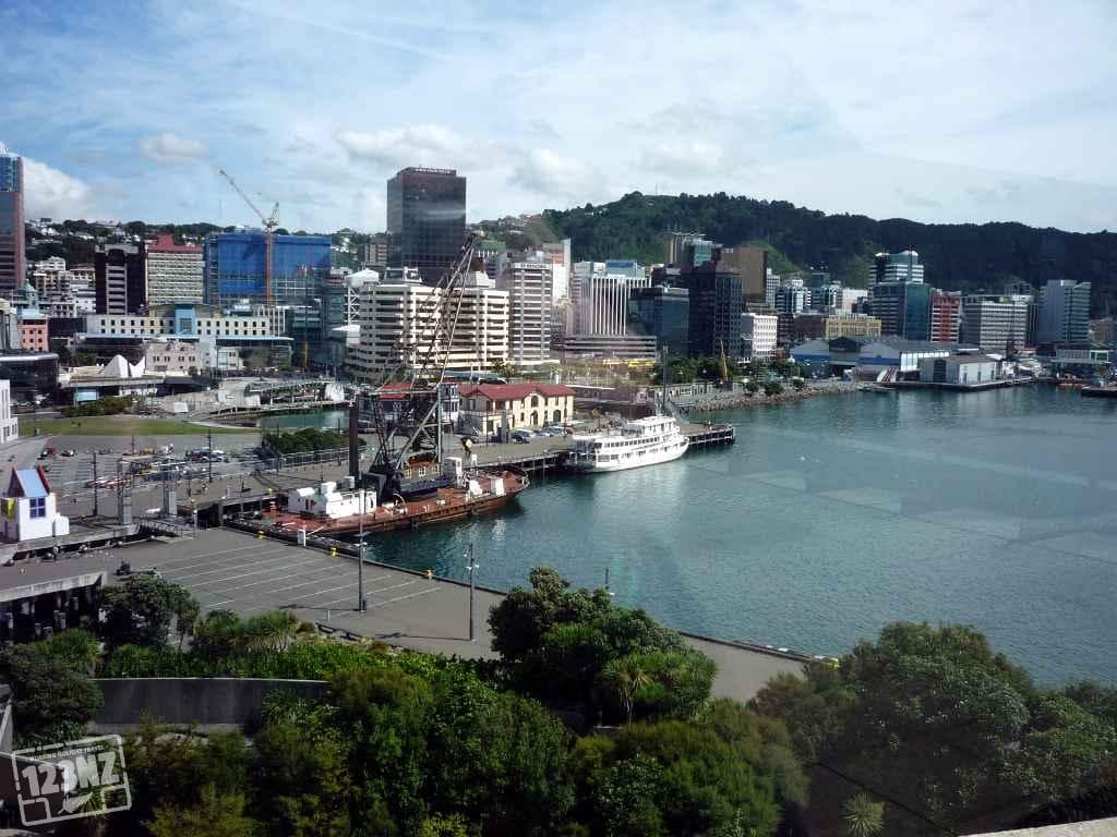 Uitzicht op de stad Wellington vanaf het Te Papa Museum