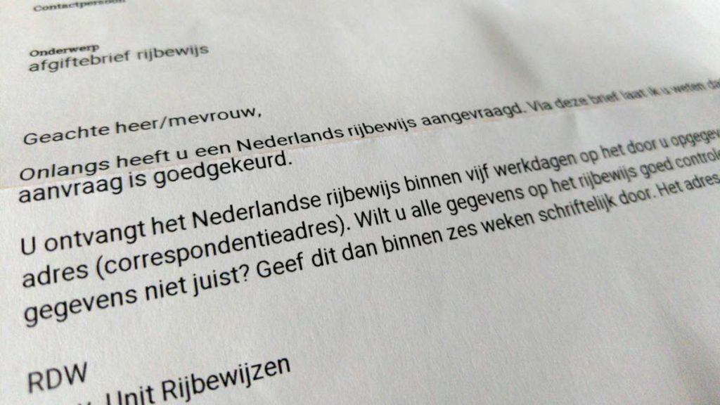 Bevestiging vervanging rijbewijs NL