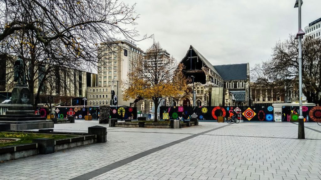 Cathedral Square in Christchurch in mei 2020