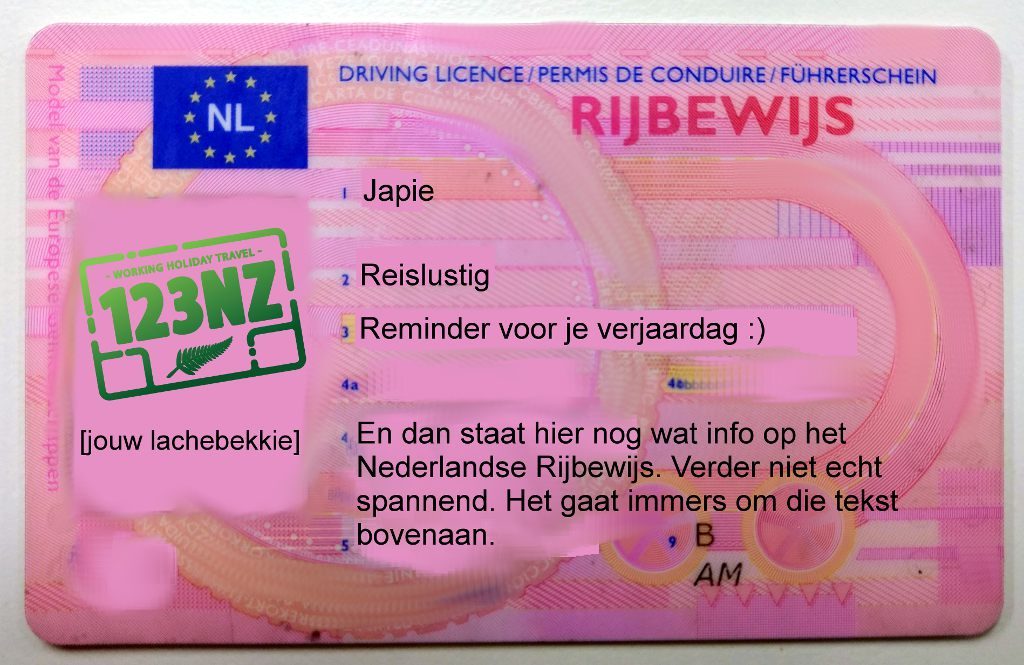 Nederlands rijbewijs voorbeeld (met Engelse tekst)