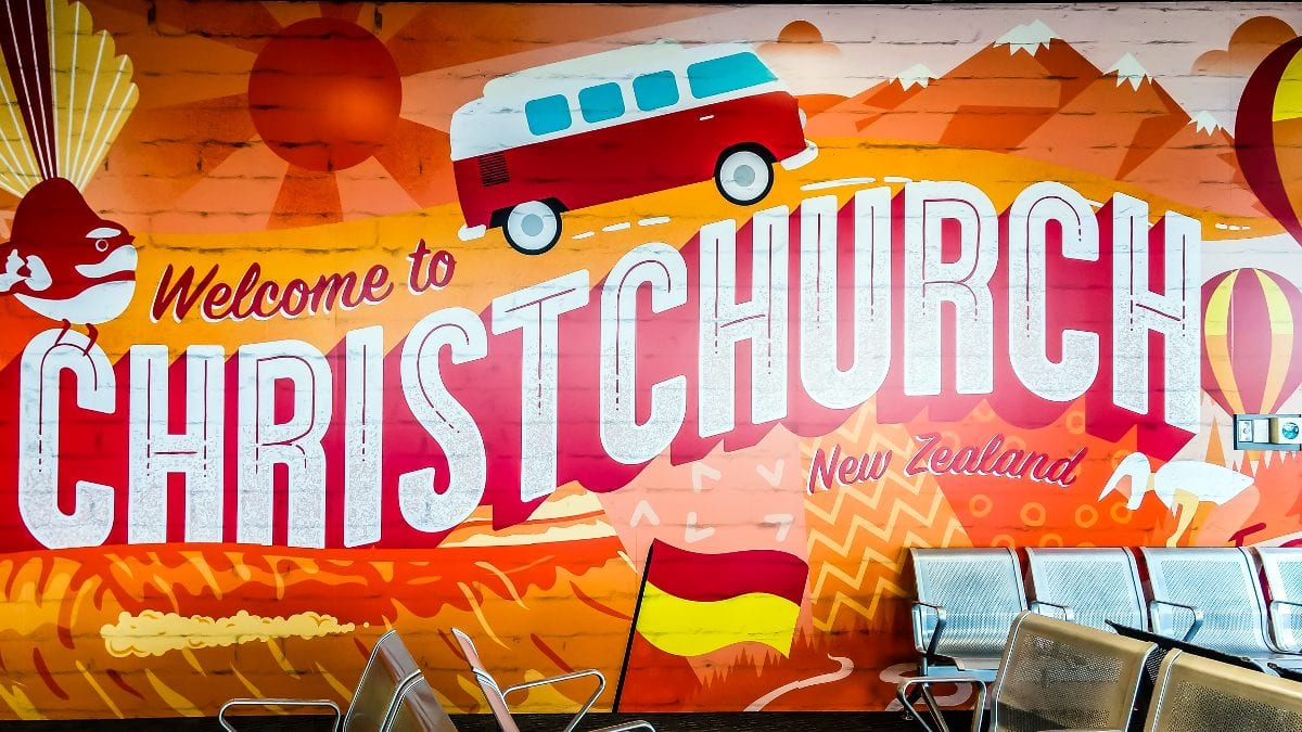 Welkom in Christchurch - bord op vliegveld